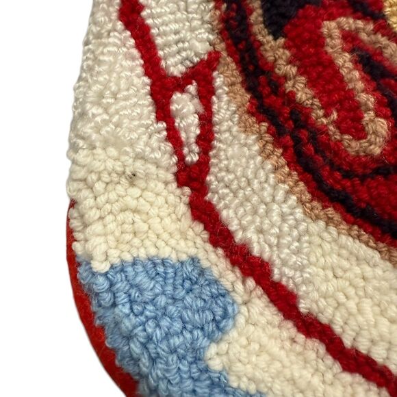 Vintage Santa Sleigh Reindeer 18" Christmas Stocking Loop Punch Needle Kitschy - Picture 10 of 12